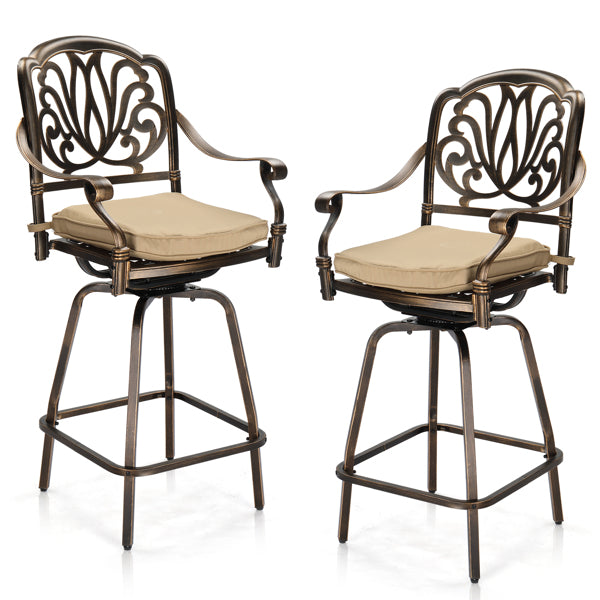 Outdoor Swivel Bar Stools Set of 2, Cast Aluminum Patio Bar Height Chairs, All-Weather Swivel Dining Chairs for Outdoor