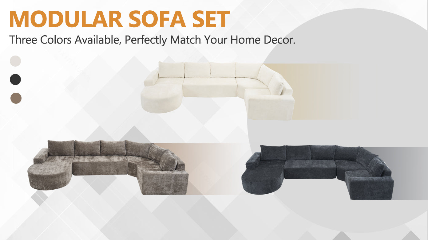 Oversized Modular Cloud Sectional Sofa Set, Grey U-shaped Couch with Deep Seating for Living Room