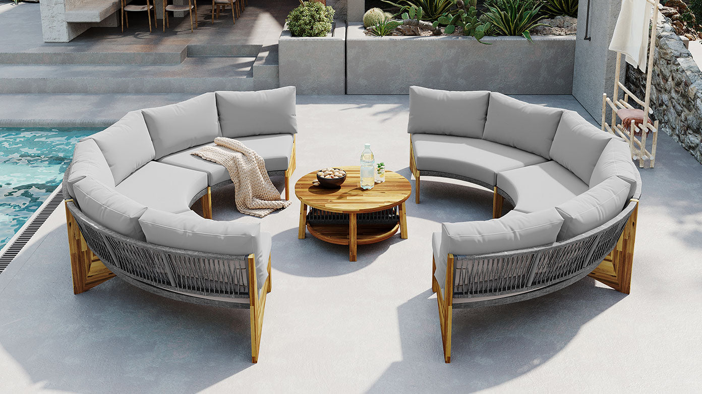 6-person outdoor seating set, outdoor furniture set, garden sofa with seat cushion and coffee table