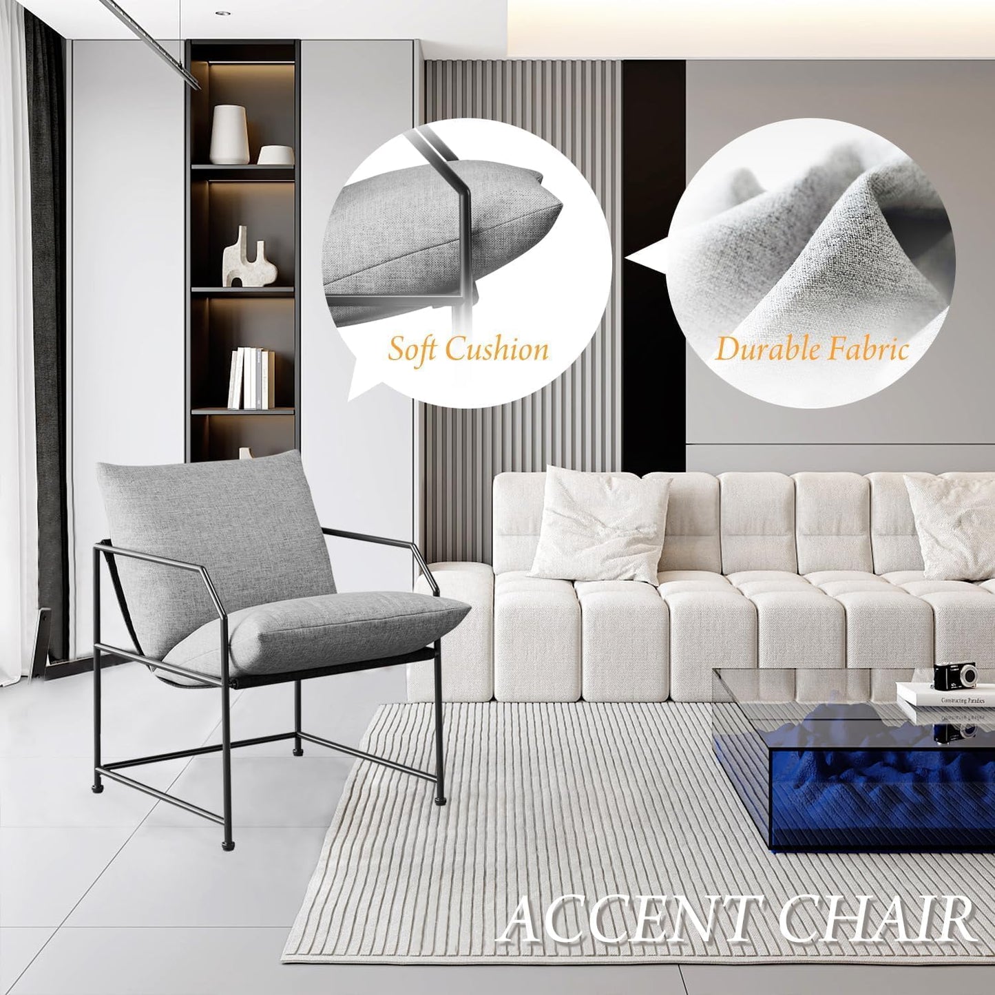 Accent Chair Living Room Chairs Comfy Reading Chair For Bedroom Upholstered Lounge Chair Mid Century Modern Arm Chair Sling