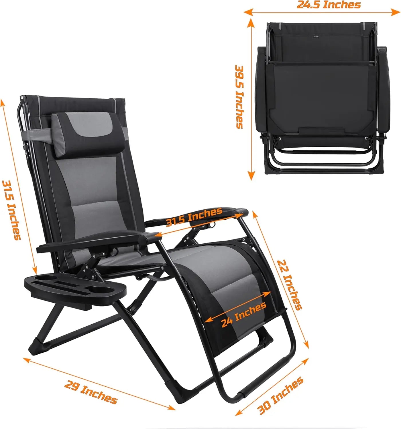 XXL Oversize Recliner Folding Chair for Camping Patio Outdoors Zero Gravity Extra Wide Reclining Padded Seats with Sunshade and