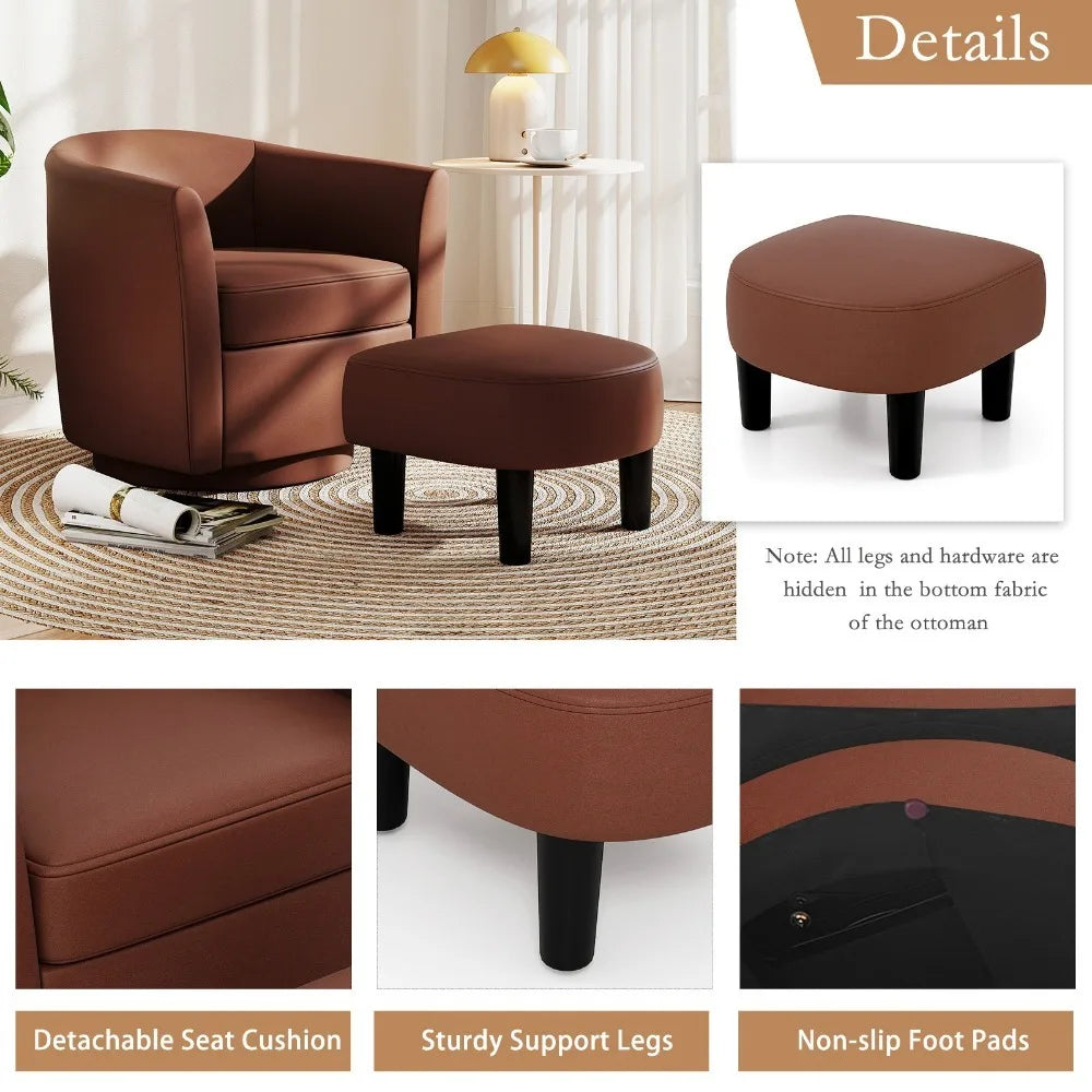 2PCS Swivel Barrel Chair w/Ottoman Footrest Curved Backrest Armrests Living Room