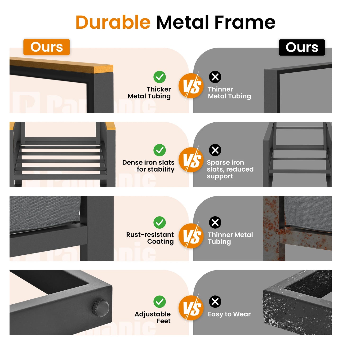 4 Pieces Outdoor Patio Furniture Set, Easy to Clean Metal Balcony Furniture with Plastic-Wood Coffee Table, All-Weather Patio Co
