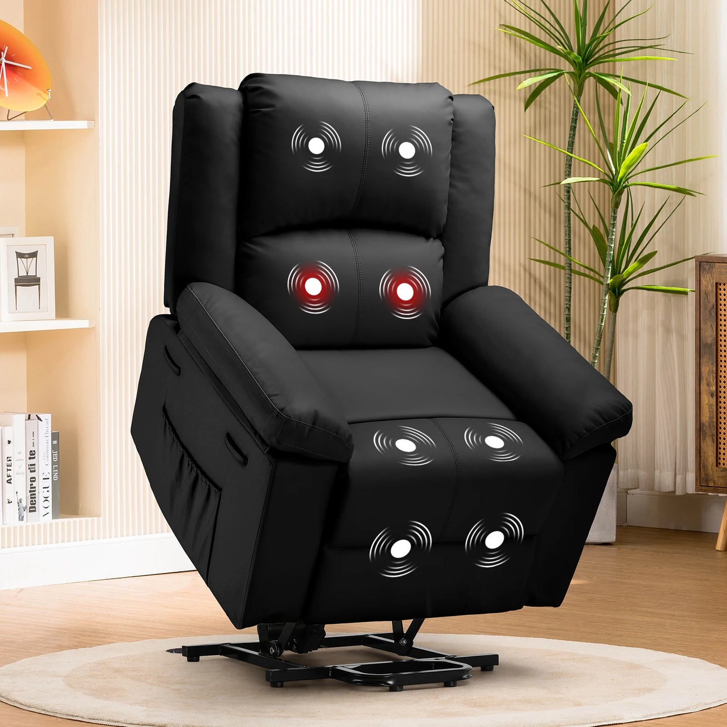 Comhoma Power Lift Recliner for Elderly, Lift Chair with Heat and Massage, Pu Recliner Sofa with Timing Function, Brown