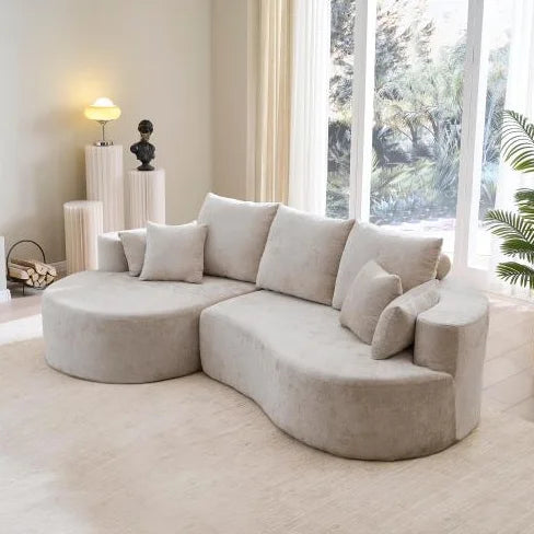 106 In. 2-Piece Modern Reclining Fabric Cloud Curved Sectional Sofa with Chaise for Villa Living Room Bedroom Apartment-Gray
