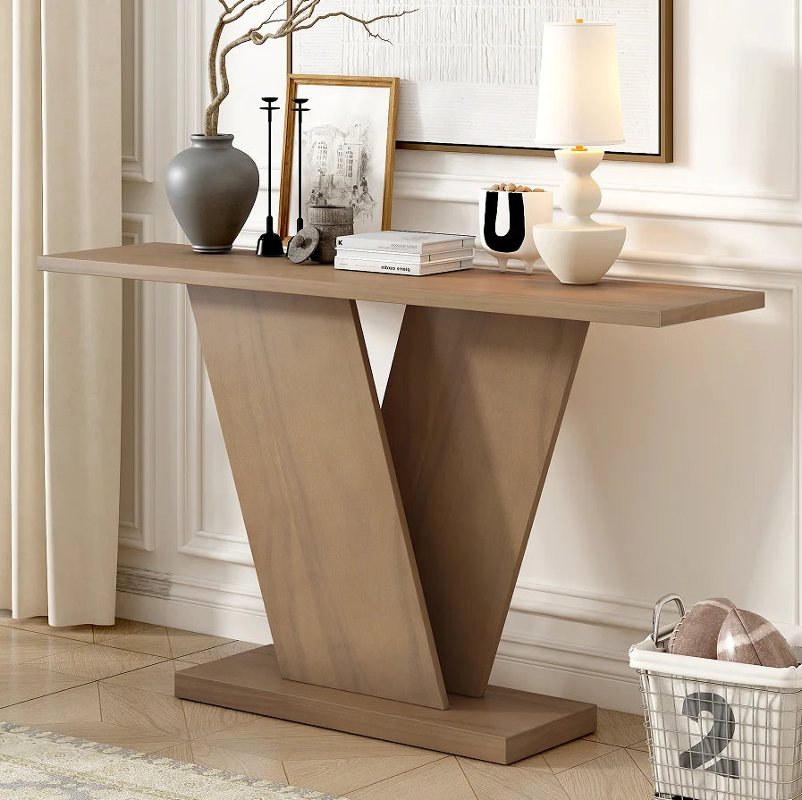 Modern Solid Wood Console Table with V-Base Design and Storage Eco-Friendly and Durable Home Furniture for Living Room