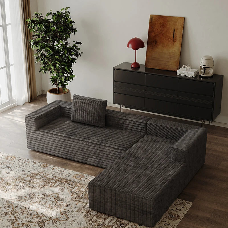 L-Shaped Boneless Modular Cloud Sofa, Plush Corduroy Modern Sectional, Deep Seat Upholstered Chaise No Assembly for Living Room