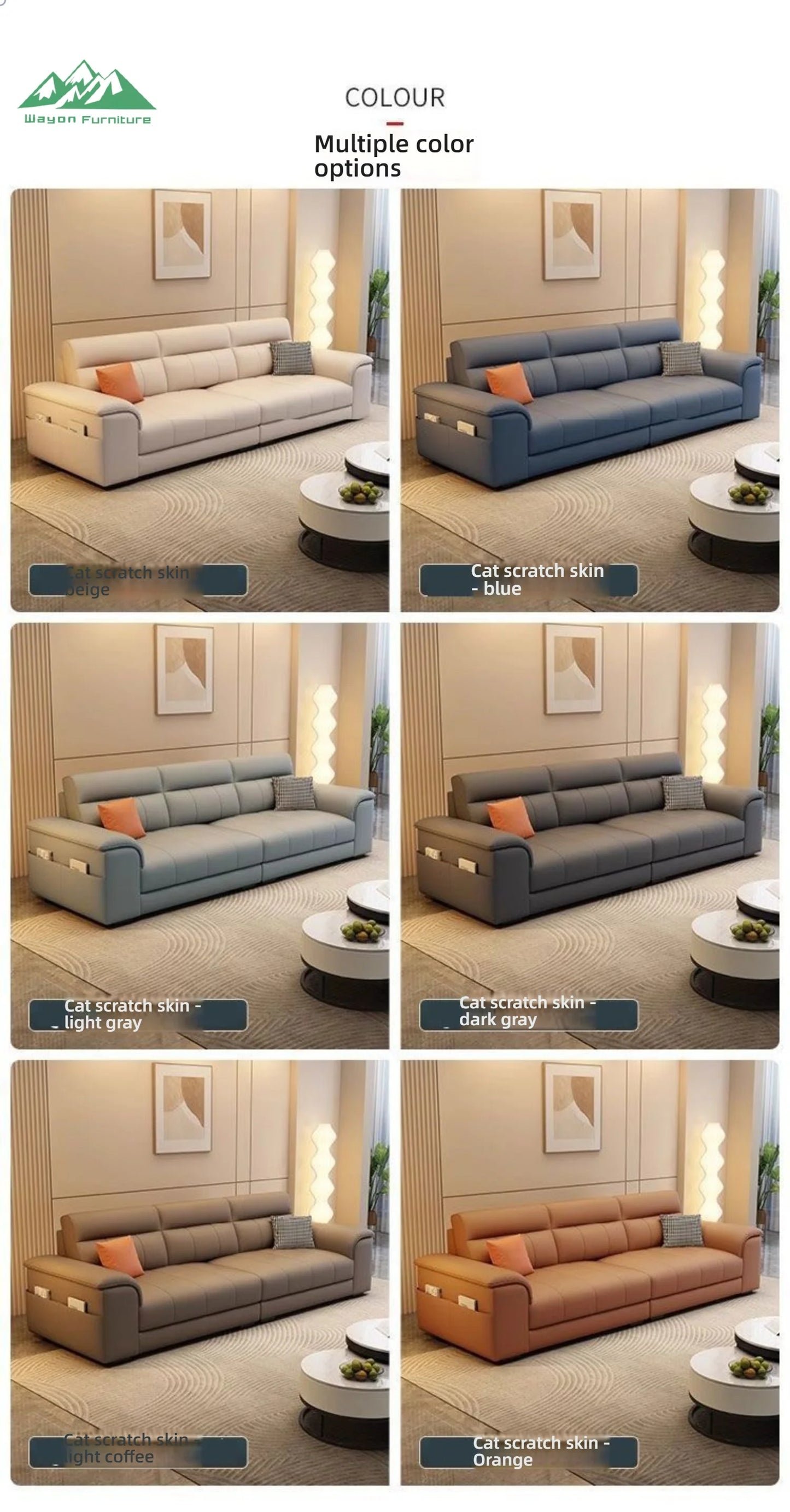Wayon Modern Italian Light Luxury Straight Sofa Gray Fabric with Storage Pockets and Pillows for Small Living Room