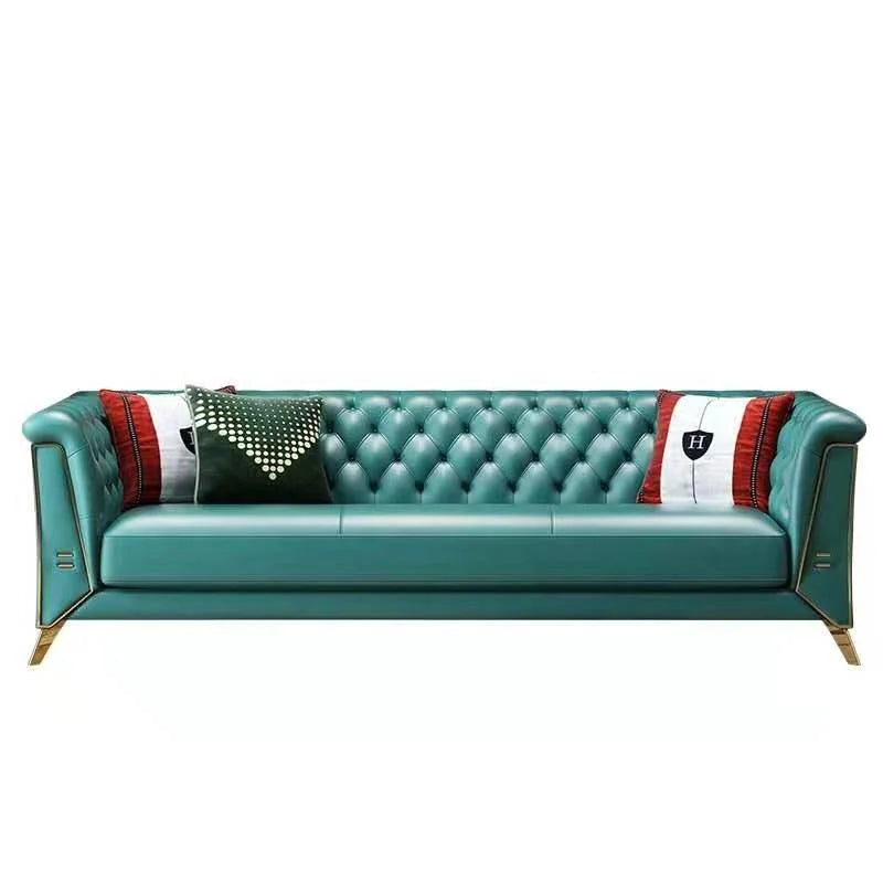 Modern Living Room Set Furniture Luxury White Leather Sofa Set Chesterfield Gold Stainless Steel Legs Sofa Set with Coffee Table