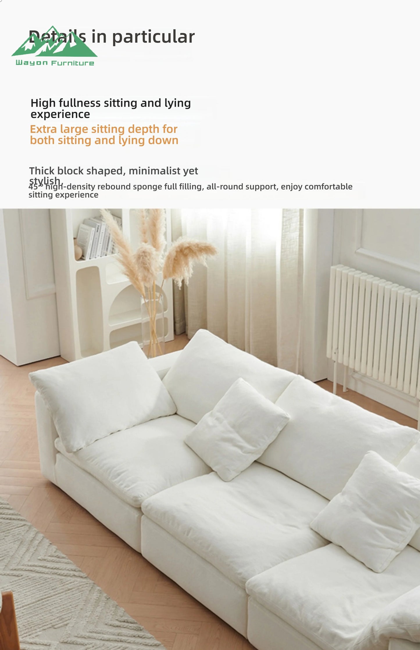 Wayon Modern Modular Sofa with Wooden Legs Light Beige Fabric for Apartment Living Room Flexible Sectional
