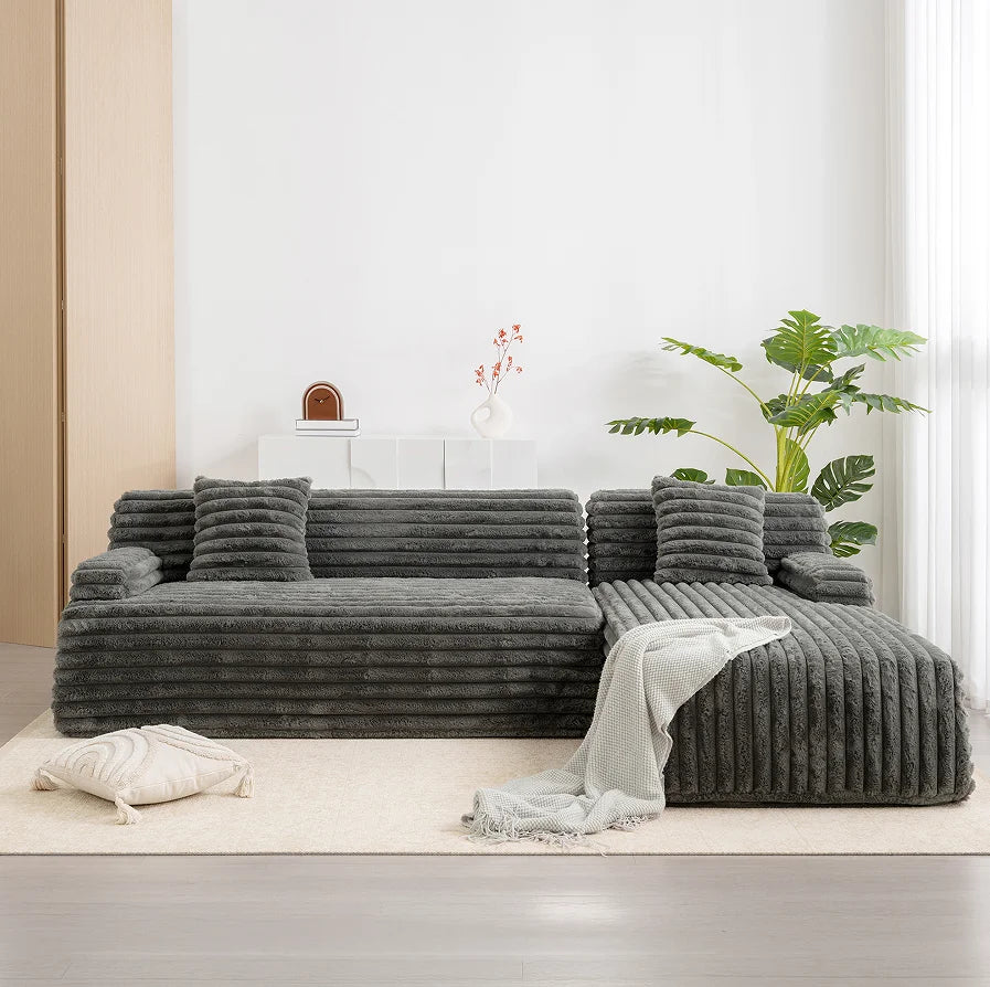 Cloud Convertible Sectional Sofa Set Modular Design for Apartment Living Room Dark Gray