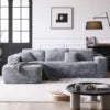 Grey Corduroy L-Shape Corner Three Seat Modular Compressed Sponge Sofa with Vacuum Packaging for Hotel Use in a Box