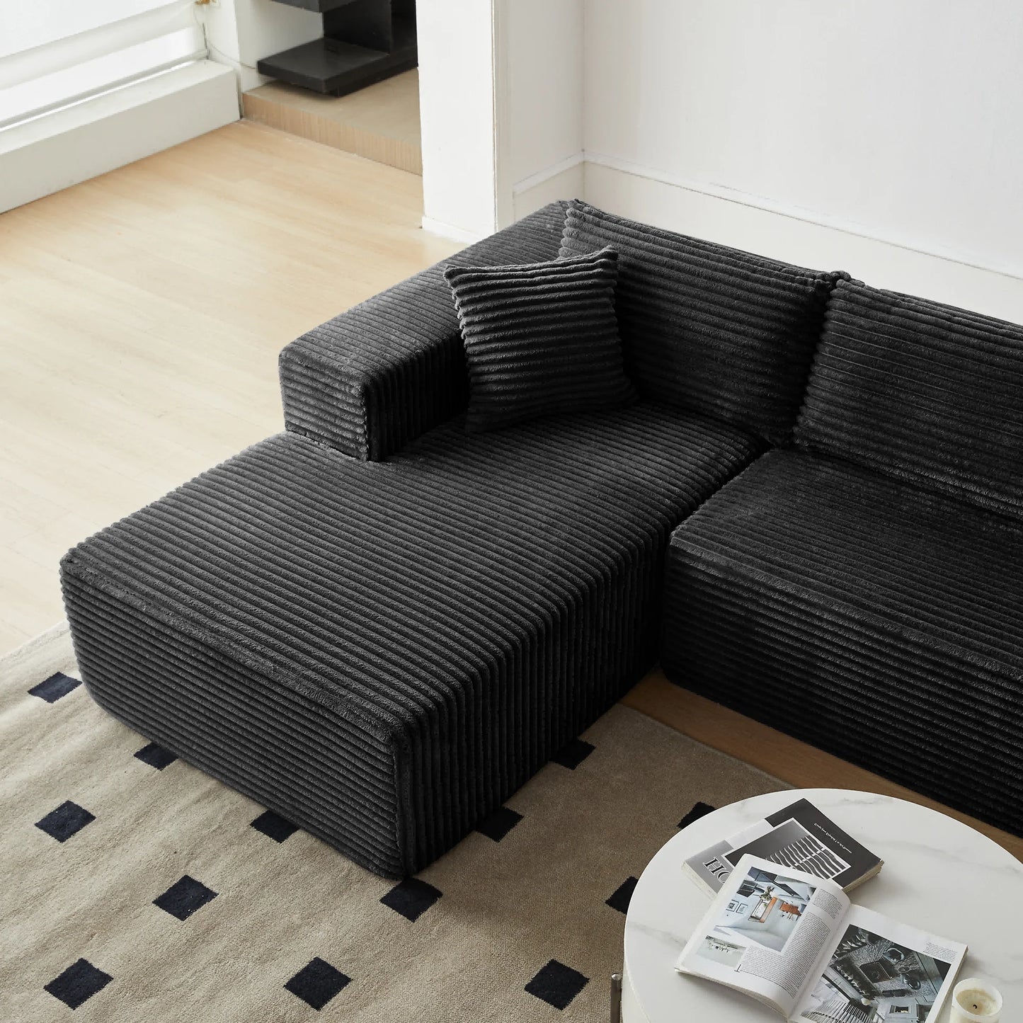 Modern Sherpa L-Shaped Flannel Modular Sectional Sofa Three Seat Corner Apartment Villa Living Room Armless Cushion Back Color