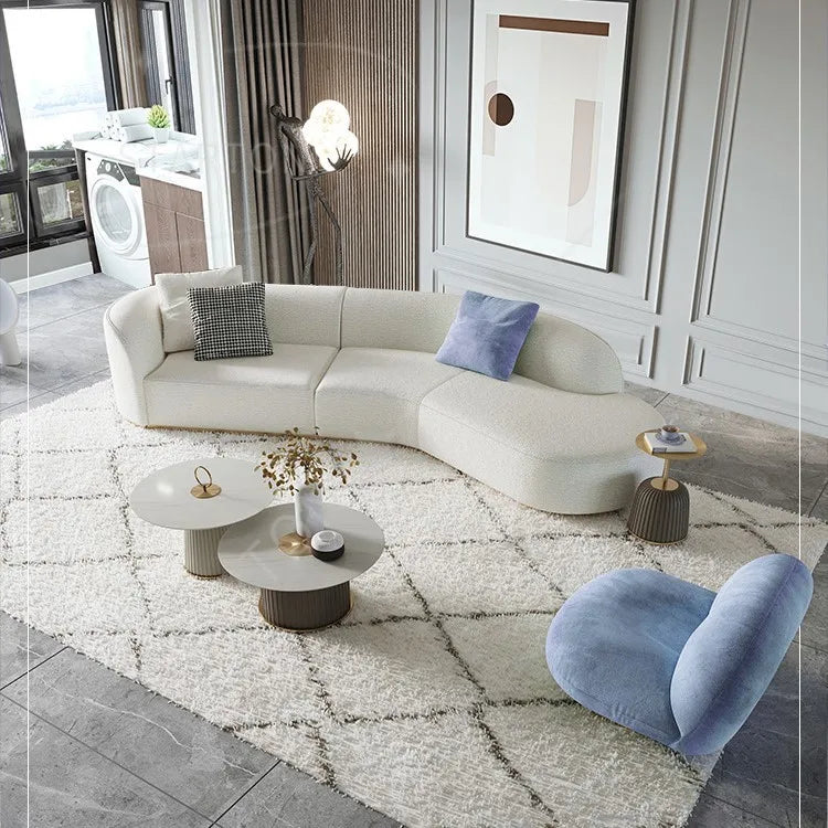 Luxury Modern Modular Berber Fleece Sofa Set Unique Minimalist Design Reclining for Hotel Living Room Wood Fabric Material