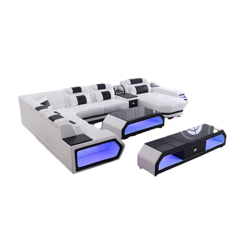 Modern multi-functional storage sofa living room with led lights large apartment sofa combination home
