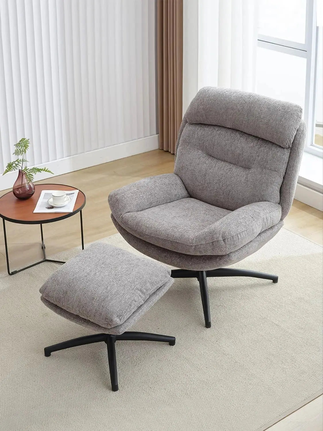 TODRANI 360° Swiveling Tilting Chenille Accent Chair with Ottoman Comfy Modern Armchair for Living Room Reading TV Lounge Chair