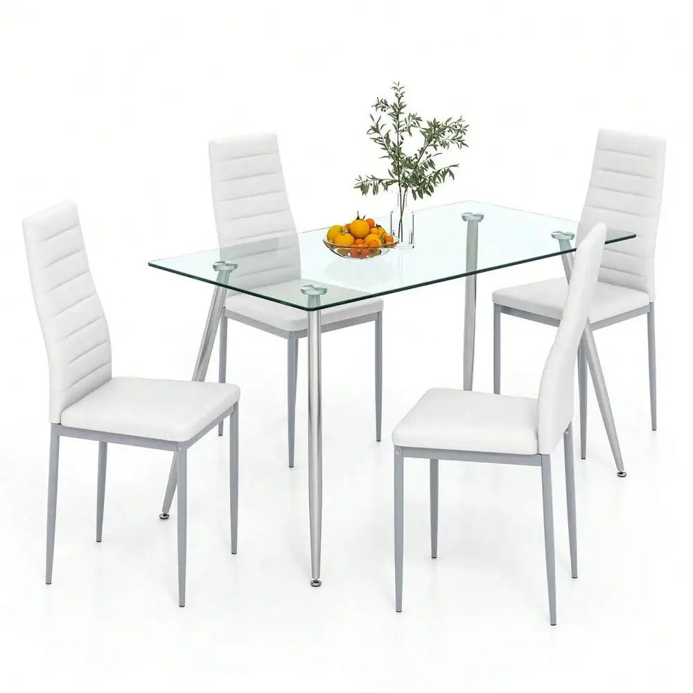 5 PCS 51'' Rectangle Dining Set 0.3'' Thick Glass Table w/ 4 Padded Dining
