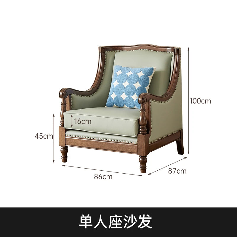 XL retro sofa walnut wood solid wood leather first layer cowhide combination sofa living room furniture