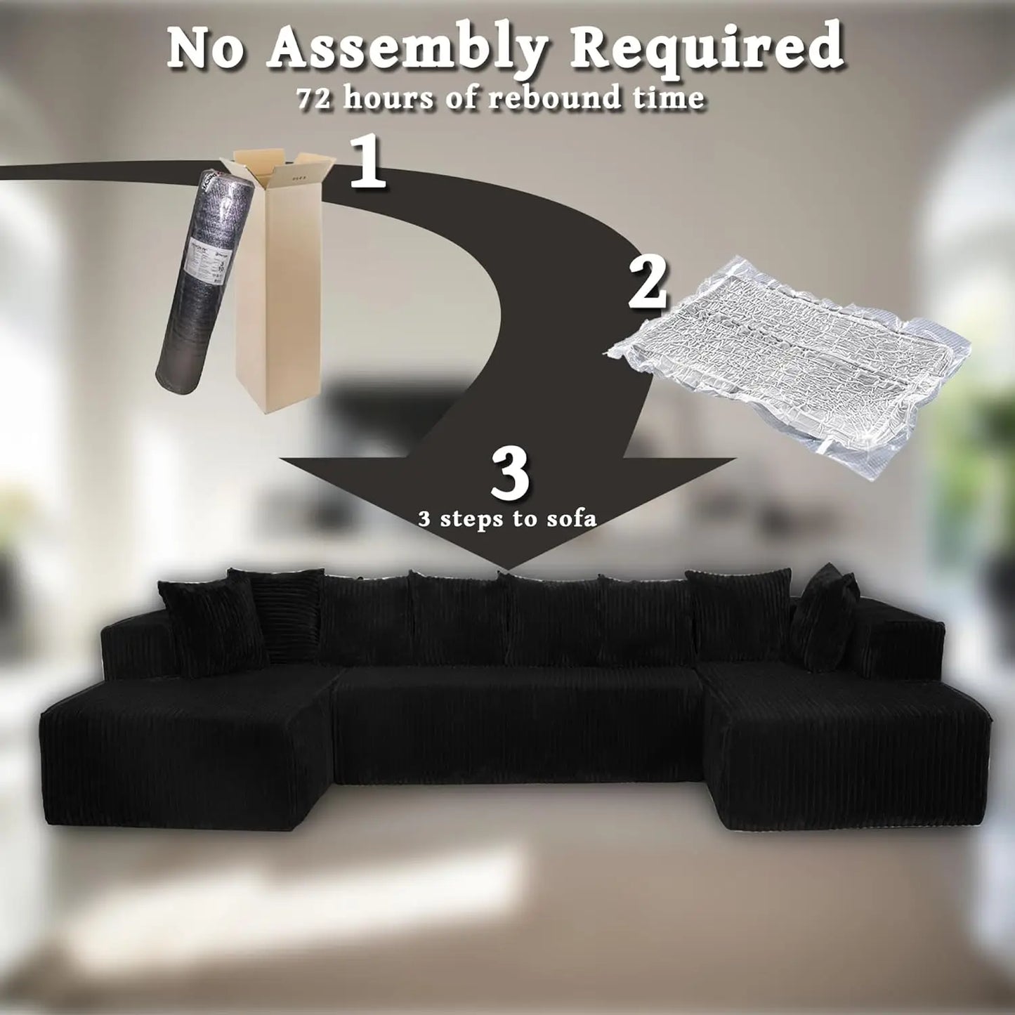 130" U-Shaped Cloud Sofa Bed, Modular Corduroy Sectional Couch with Deep Seat & 8 Pillows, No Assembly