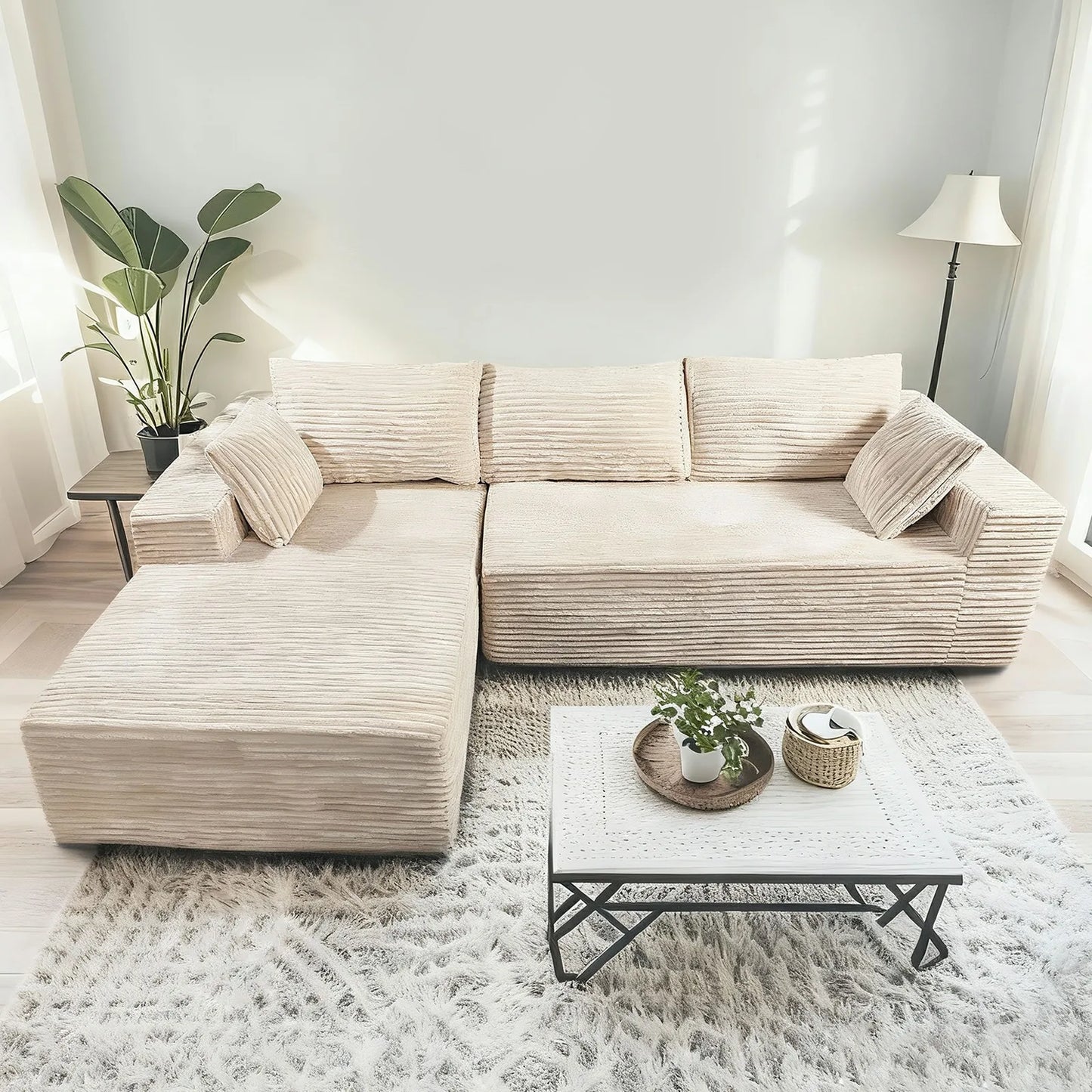 Relax in Comfort Cloud-Like Corduroy Sectional Sofa with Chaise and Built-In Storage