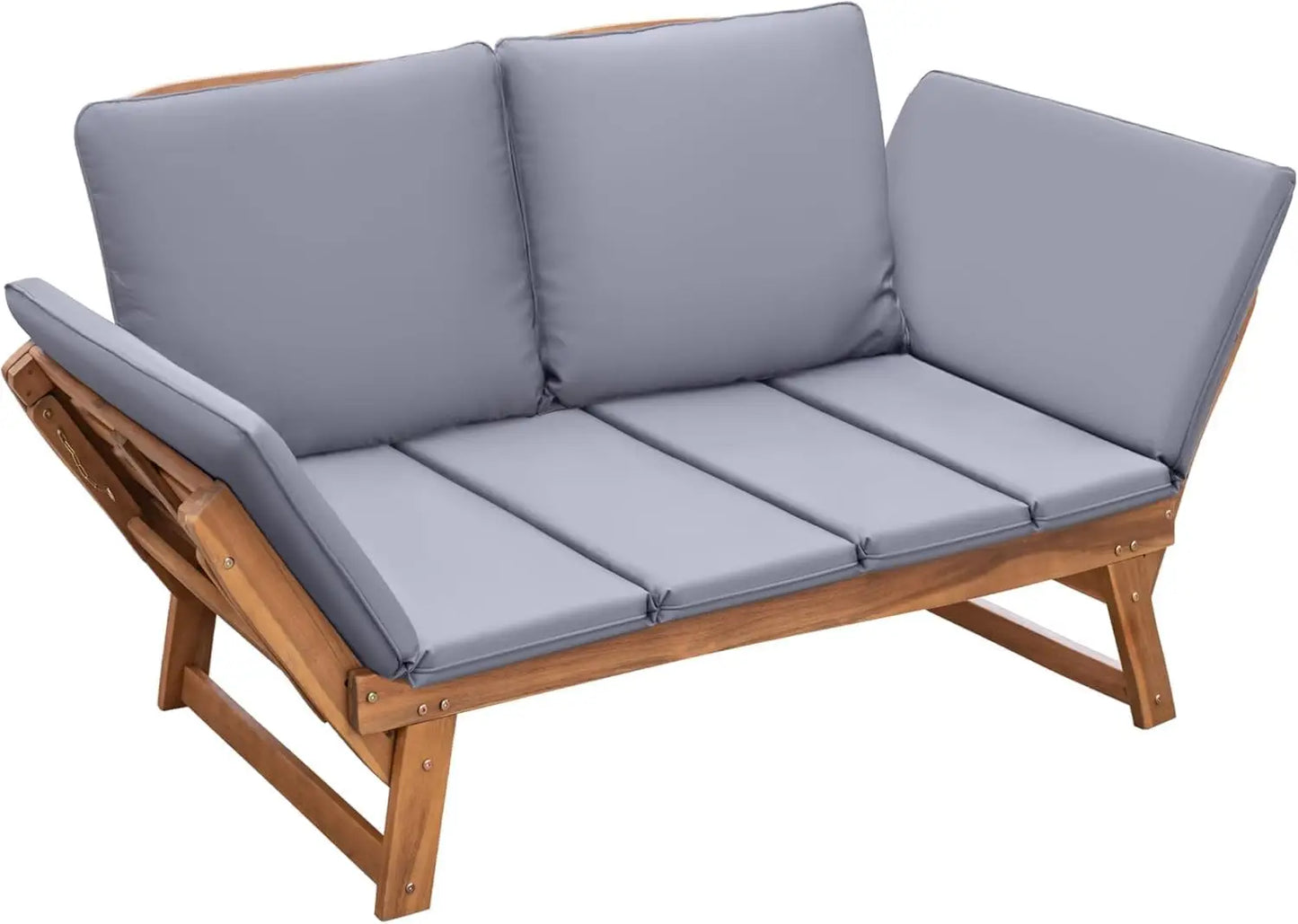 Devoko Outdoor Couch Acacia Wood Patio Couch with Adjustable Armrests Outdoor Convertible Sofa with Removable Cushions & Pillows