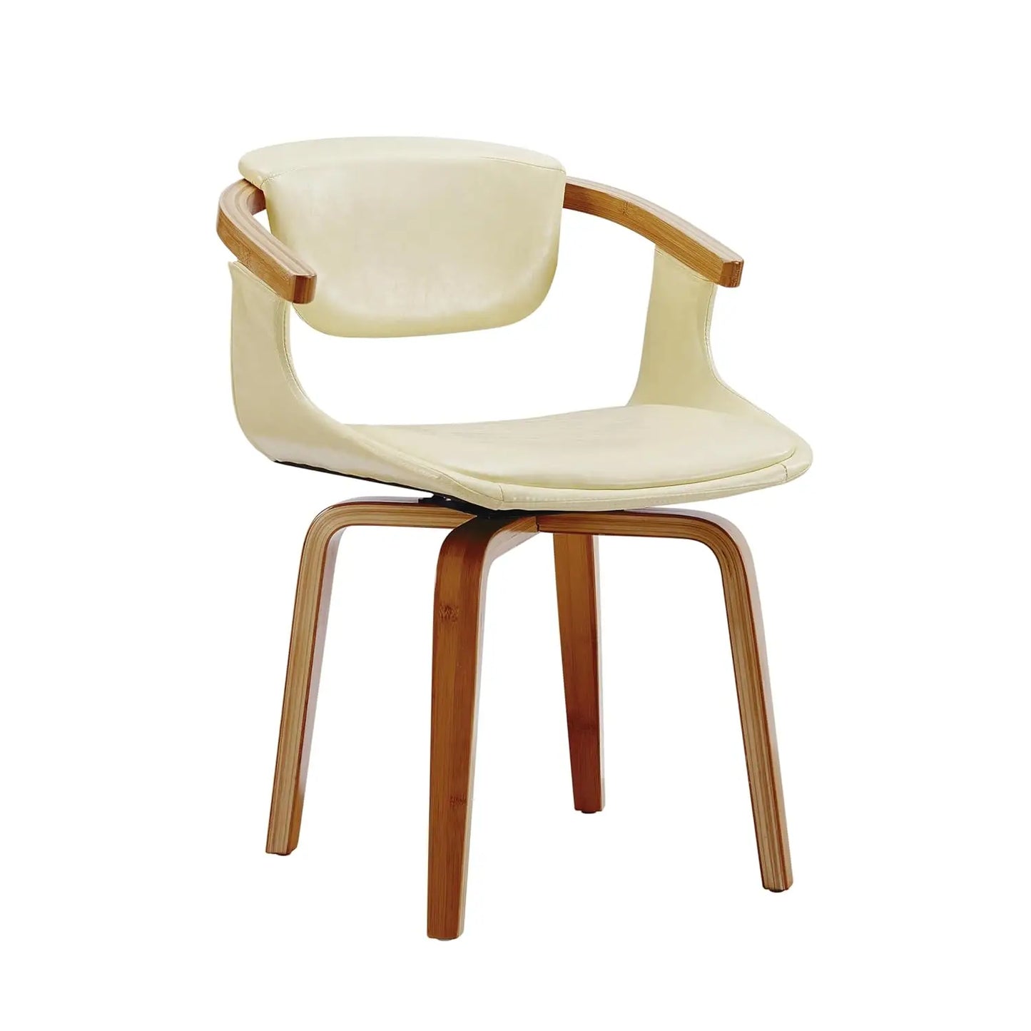 Swivel Desk Chair No Wheels, Mid Century Modern Office Chair, Faux Leather Dining Chair with Wood Legs, Accent Arm, Customized