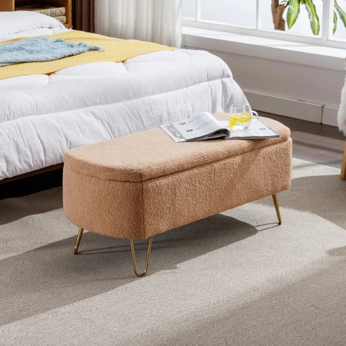 40" Boucle Sherpa Upholstered Ottoman Bench with Gold Legs - Storage for Bedroom End, Entryway, Living Room