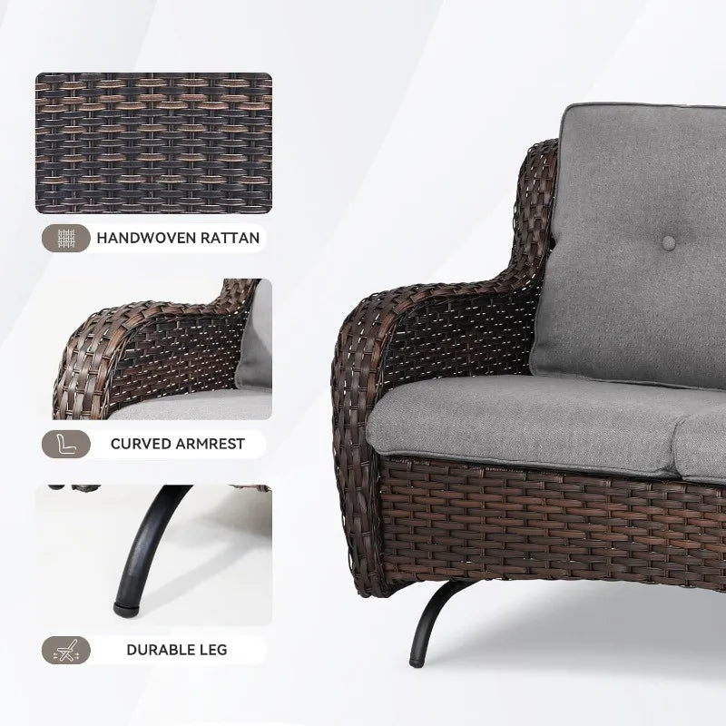 Patio Loveseat Wicker Loveseat Rattan Glider Sofa with Curved Armrest Thicking Back & Seat Cushions for Garden Balcony Backyard