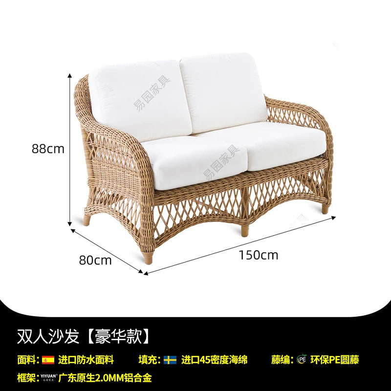 HXL outdoor sofa balcony rattan chair garden waterproof aluminum alloy outdoor terrace casual rattan sofa chair