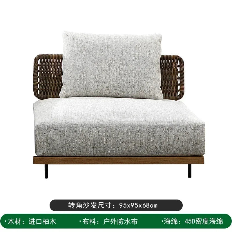 Nordic Solid Wood Sofa Chair Leisure Patio Living Room Furniture Villa Luxury Sofa Combination Garden Furniture Sets Rattan