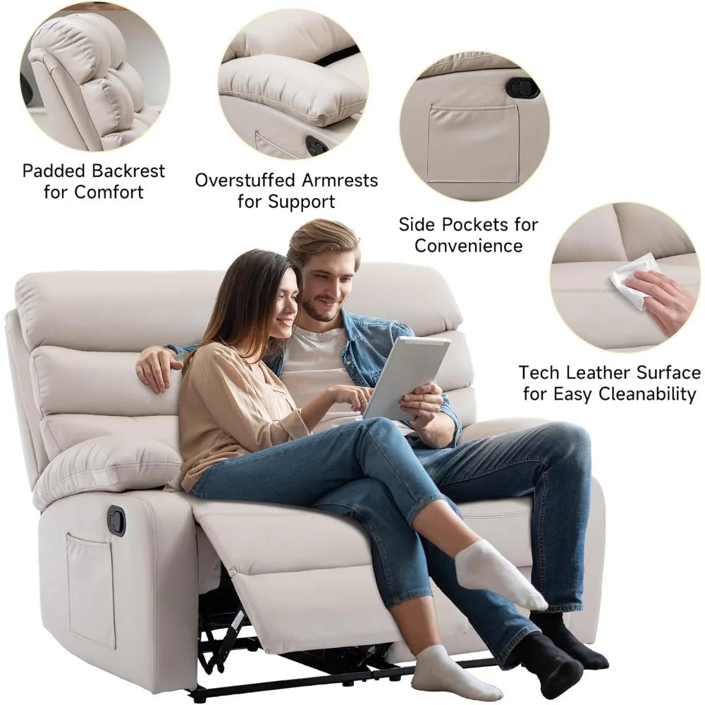 reclining loveseat, leather double recliner sofa with side pocket, wall hugger loveseat recliner for living room, rv, home theat