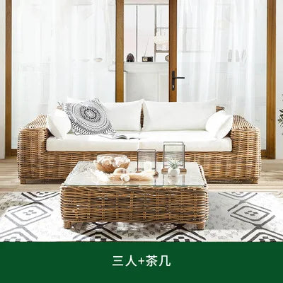 Outdoor rattan sofa terrace leisure waterproof sunscreen balcony rattan chair outdoor villa garden combination