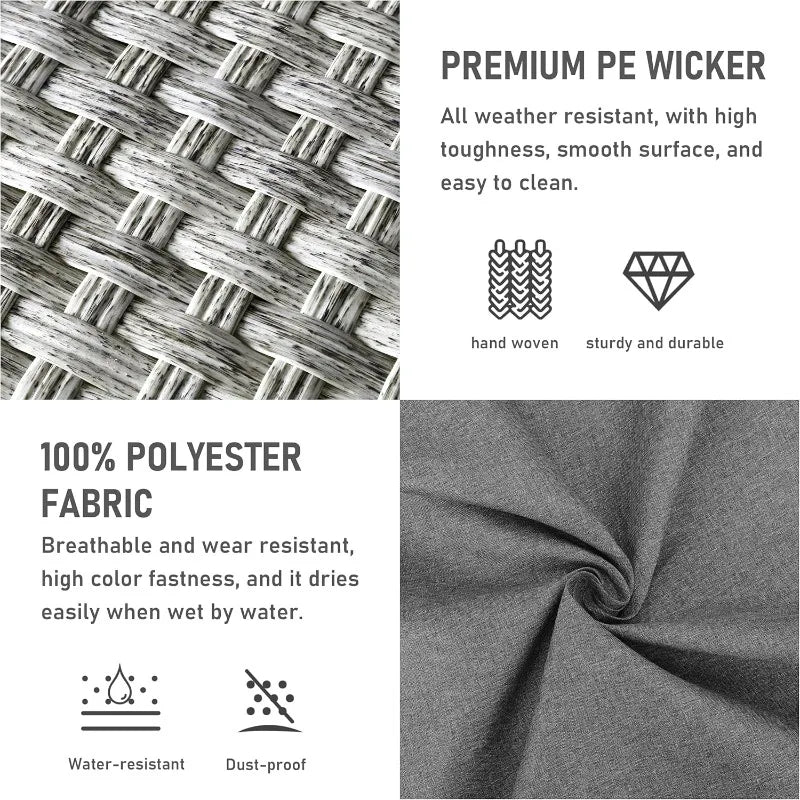 Patio Furniture Set 6 Piece Grey Wicker Outdoor Furniture Patio Sectional Sofa Couch PE Rattan Conversation Sets with Fir