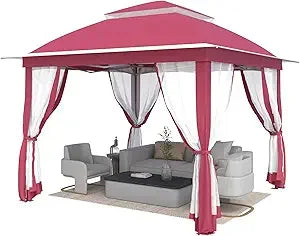 11'X11' Gazebo Pop Up with 4 Sidewalls Mosquito Netting, Heavy Duty Patio Gazebo Canopy Tent with Double Air Roofs for Backyards