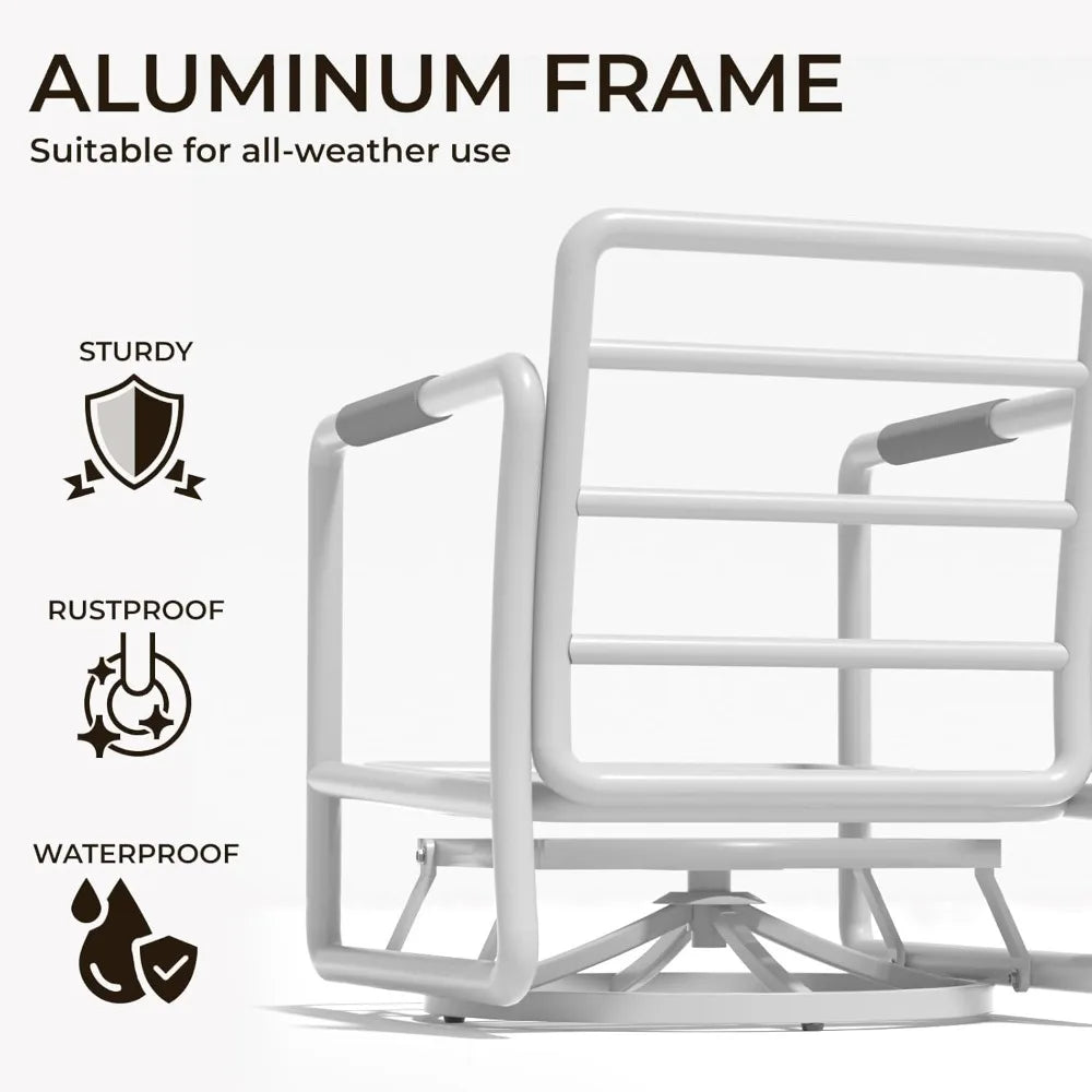 Outdoor Aluminum Patio Furniture Set, 5-Seats Patio Conversation Sofa Set with 2 Swivel Rocking Chairs and 2 Coffee Tables,