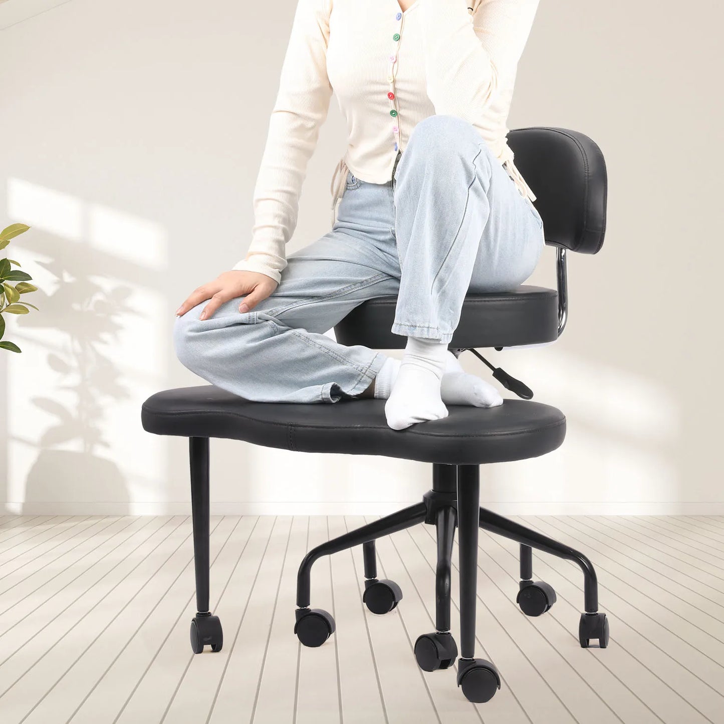 Cross Leg Chair - Meditation Chair with Wheels, ADHD Chair, Height Adjustable Seat, Adjustable Footstool