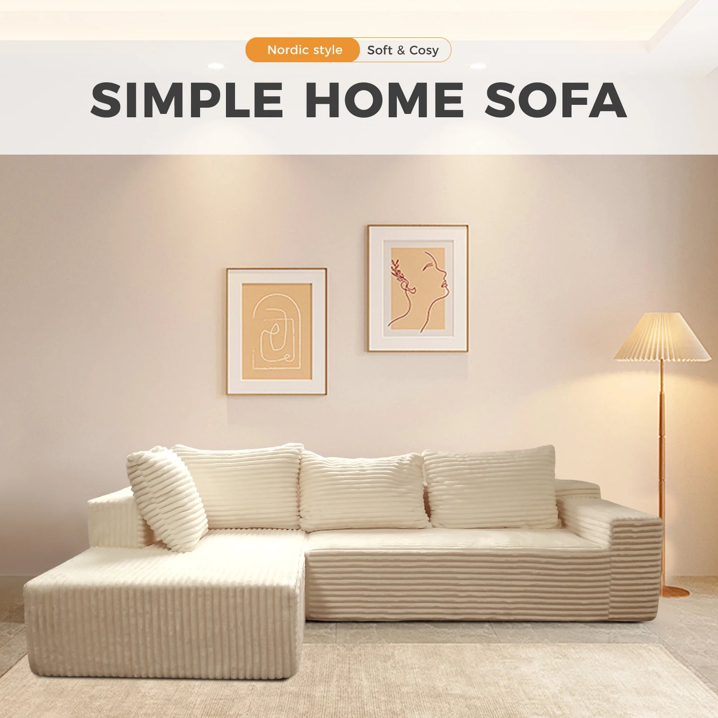 L-Shaped Sectional Couches for Living Room with Memory Foam, No Assembly Convertible Sofa Bed, Corduroy Fabric Customized