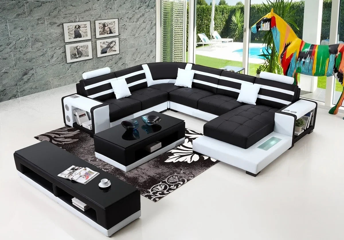 -Modern sofa living room leather high back comfortable home sofa