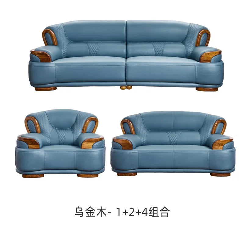 Designer Family Living Room Sofa Genuine Leather Sectional Floor Living Room Sofa Wood Minimalist Muebles Postmodern Furniture