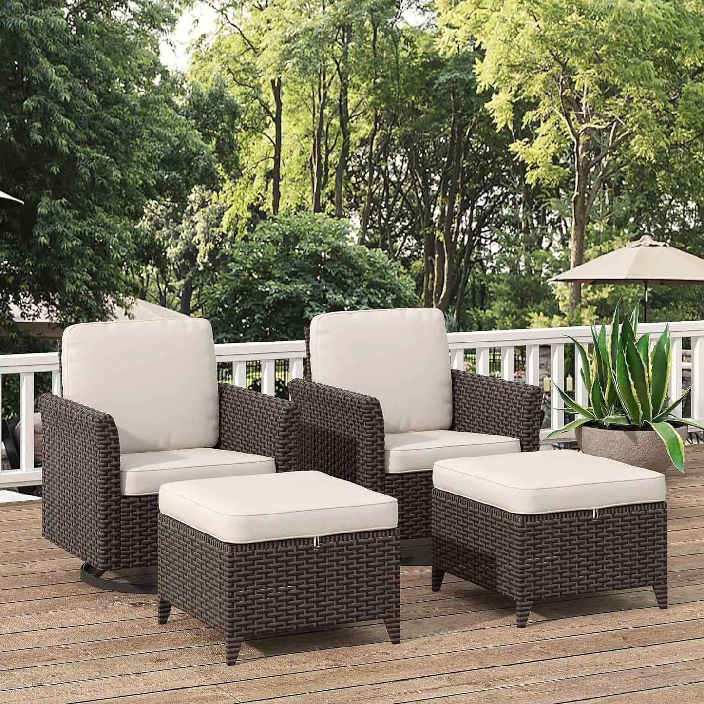 Two-Piece Outdoor Wicker High Back Chairs with Weather-Resistant Cushions for Patio, Garden, and Deck Use