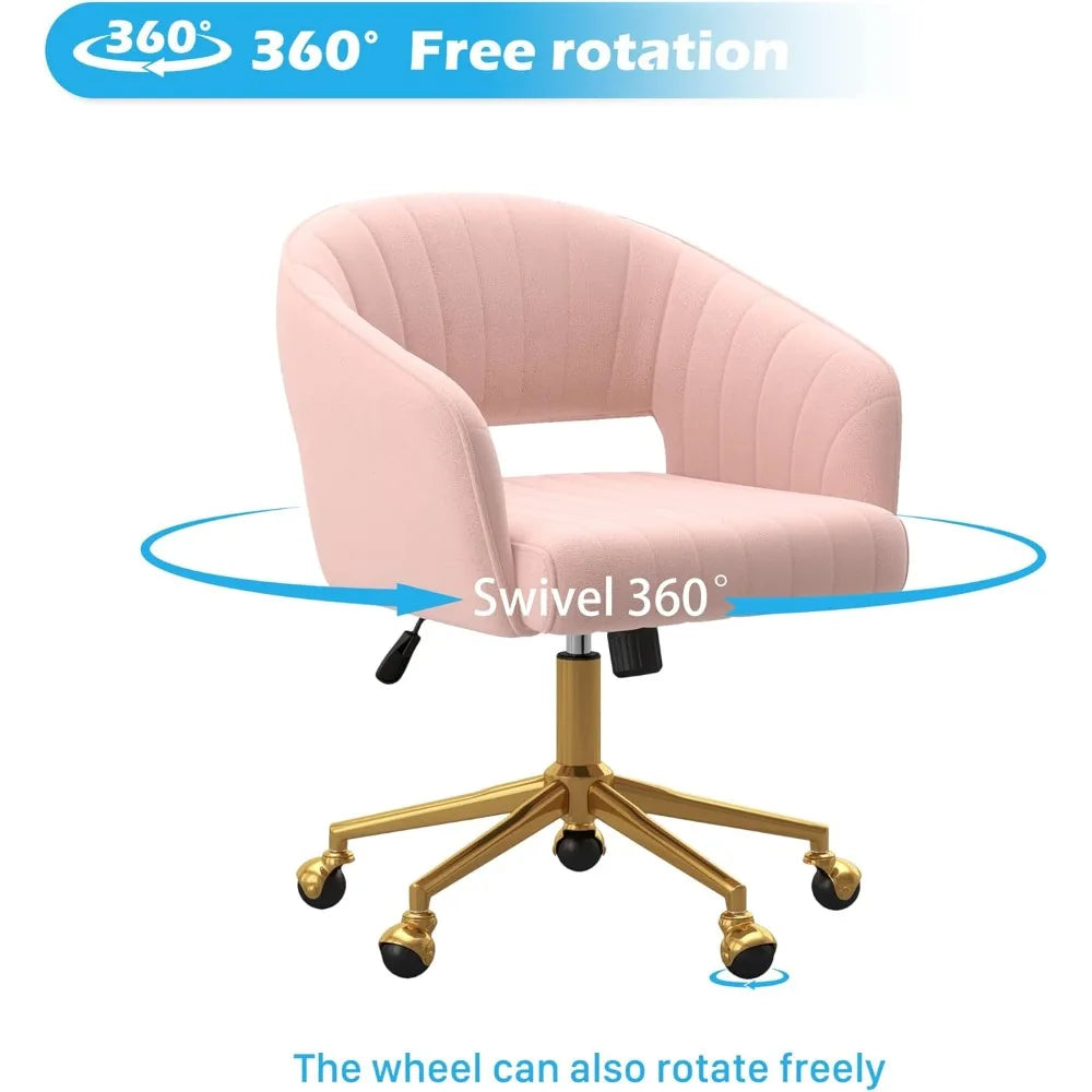 "luxurious swivel velvet desk chair with upholstered accent armchair, modern tufted design, gold base for women's office"