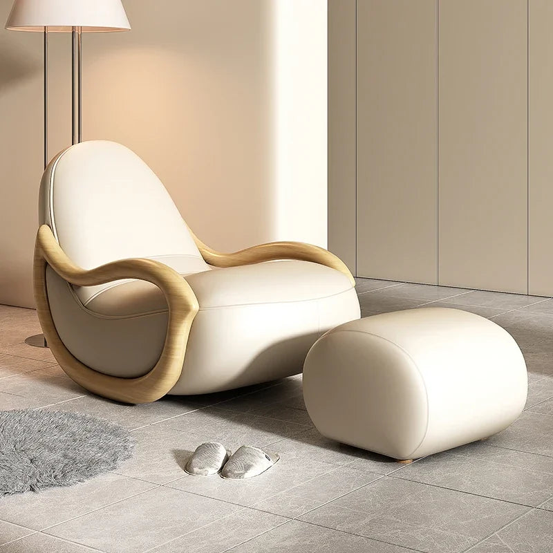 Cream Style Rocking Chair Chinese Lazy Sofa Recliner Technology Fabrics Balcony Leisure Chair