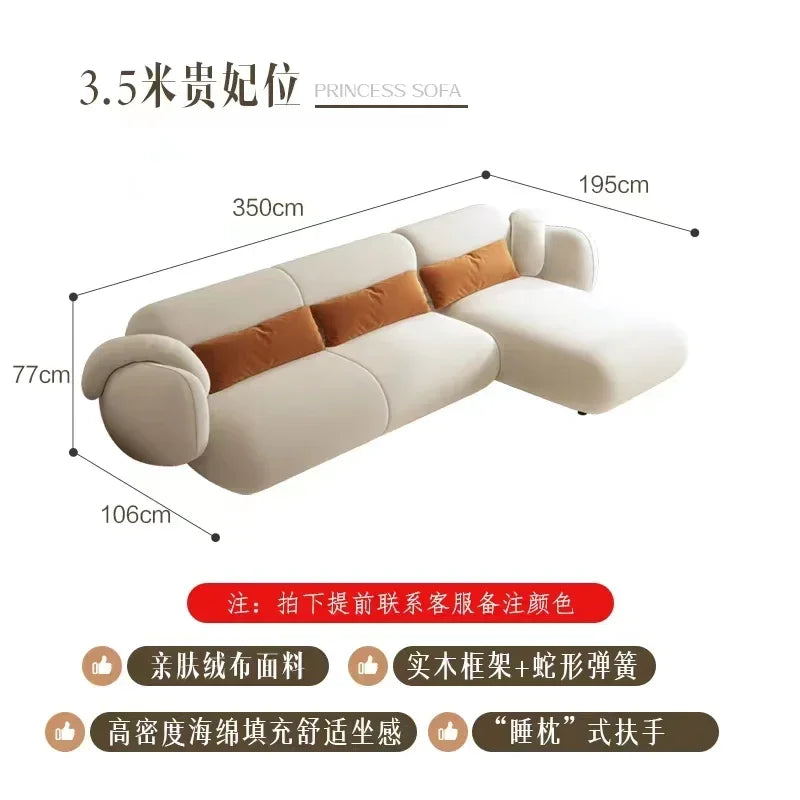 White Technology Cloth Sofa Set Modern King Size Foam Sponge Tatami Couch Large Reading Design Soft Big Bank Bedroom Furniture