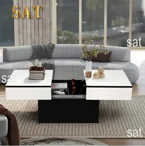KD Wholesale Coffee Table Living Room White & Black Modern High-Gloss Coffee Table with Hidden Storage