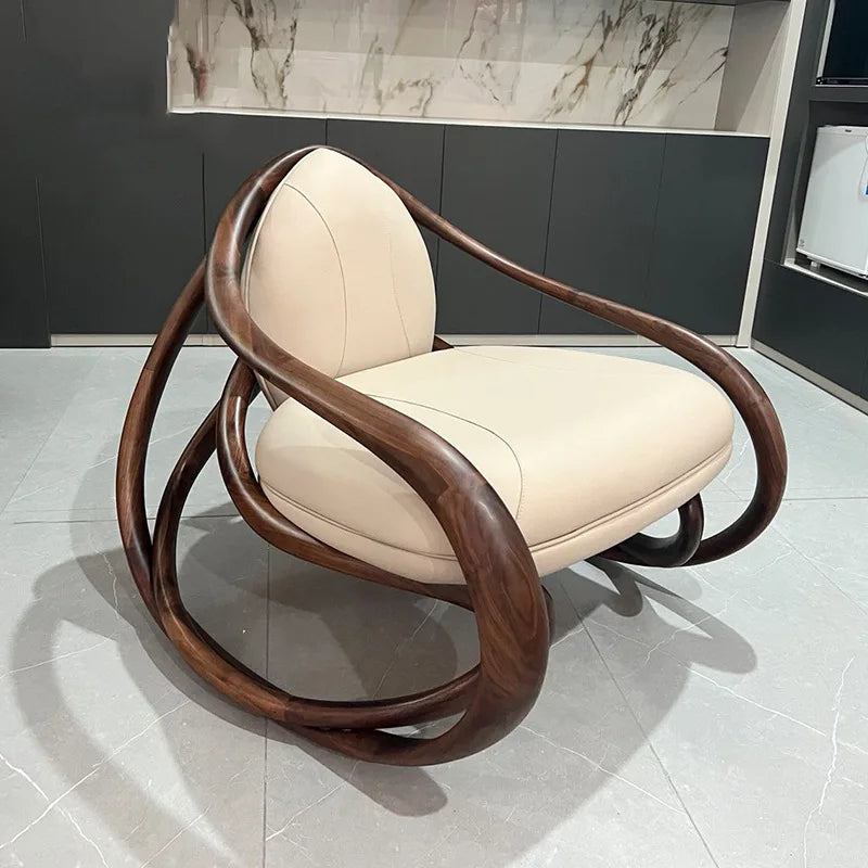 moving rocking chair solid wood balcony home living room leisure nappa leather sofa chair
