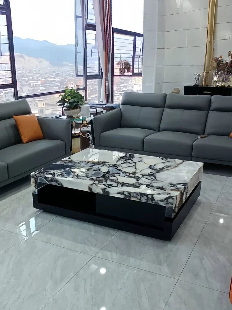 a163 Bulgari black marble luxury stone coffee table living room new walnut light luxury high sense