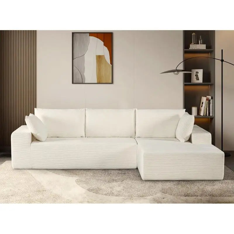 Convertible Sectional Sofa in Soft Corduroy, Modern Comfy Couch with Full Foam Cushioning, Cozy Sleeper for Living Room or