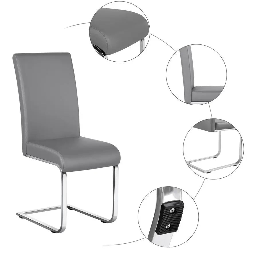 Dining Chairs Set of 2 Modern Faux Leather Upholstered Dining Room Chairs with High Back and Metal Chrome Legs for Kitchen Livin