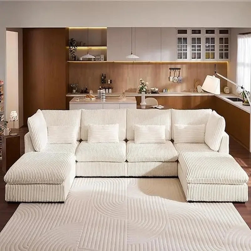 Wide Seat Sectional with Reversible Chaise, Modern Comfy Sleeper Sofa Bed for Living Room, Shaped Couches in Corduroy