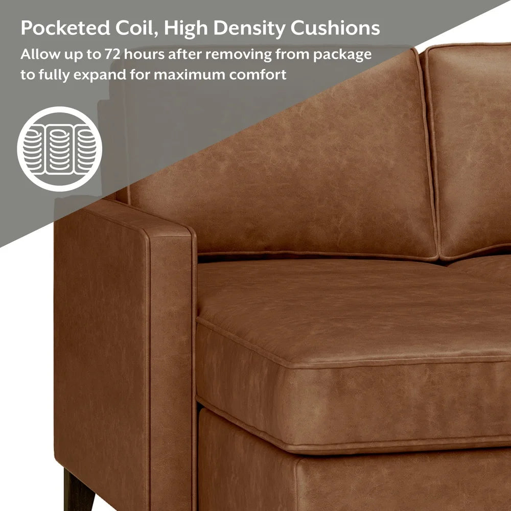 Durable Faux Leather Sectional Sofa Families and Pets Easy Assembly Mid Century Modern Design Stain Resistant 3 Seater Indoor